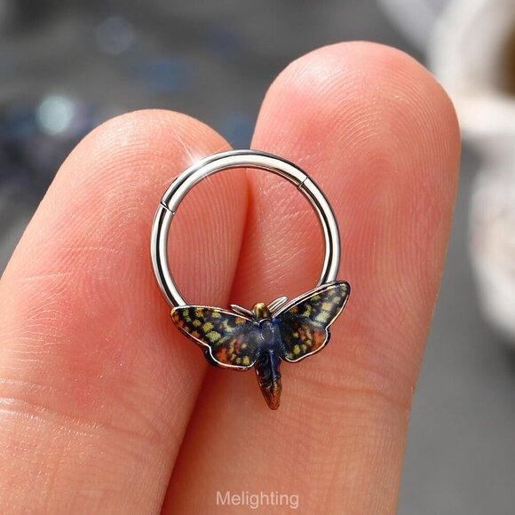 Chic 10mm Brown Glitter Moth Septum Ring - Perfect for Halloween Celebrations - Picture 2 of 7